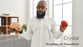  Presentation with american heart - Presentation theme featuring african-american-man-working background and a light gray colored foreground