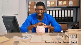  Presentation with african american business - Slide set with african-american-man-working background and a coral colored foreground