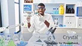  Presentation with cruelty - Presentation theme enhanced with african-american-man-working background and a light blue colored foreground