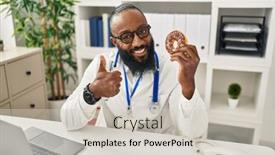  Presentation with dietitian - PPT theme having african-american-man-working background and a soft green colored foreground