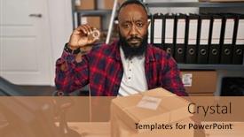  Presentation with attitude - Presentation theme consisting of african-american-man-working background and a coral colored foreground