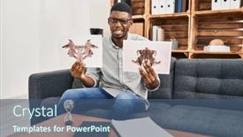  Presentation with knitting african american - Presentation theme featuring african-american-man-working background and a ocean colored foreground