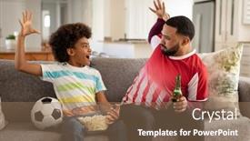  Presentation with beer bottle - Colorful slide set enhanced with african-american-man backdrop and a coral colored foreground