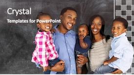  Presentation with chalk board - Amazing slides having african american married couples - happy young familiy standing together backdrop and a tawny brown colored foreground