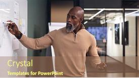  Presentation with african american meeting - Slides having african-american-mature-businessman-explaining background and a coral colored foreground