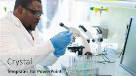  Presentation with pharmaceutical chemistry - Audience pleasing PPT theme consisting of african-american-medical-doctor-working backdrop and a light blue colored foreground