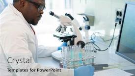  Presentation with pharmaceutical chemistry - Colorful PPT layouts enhanced with african-american-medical-doctor-working backdrop and a light blue colored foreground