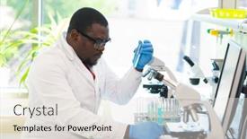  Presentation with pharmaceutical chemistry - Cool new PPT theme with african-american-medical-doctor-working backdrop and a sky blue colored foreground