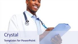  Presentation with christian african american men - Presentation design featuring african-american medical doctor writing background and a sky blue colored foreground