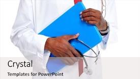  Presentation with prescription - Colorful PPT theme enhanced with african-american medical doctor writing prescription backdrop and a light gray colored foreground