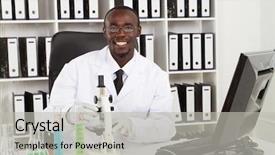  Presentation with lab coat - Presentation design having african american medical scientist wearing background and a light gray colored foreground