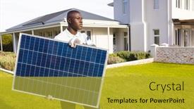  Presentation with solar electricity - PPT theme enhanced with african-american-mid-adult-man background and a gold colored foreground