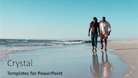  Presentation with seashore - Presentation design enhanced with african-american-mid-adult-man background and a light blue colored foreground