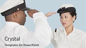  Presentation with navy blue - Cool new presentation theme with african american military women - multi-ethnic us navy officers saluting backdrop and a light gray colored foreground