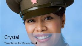  Presentation with pretty female military - PPT theme featuring african american military women - portrait of pretty female background and a light blue colored foreground