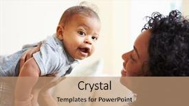  Presentation with african american baby - Beautiful PPT theme featuring african american motehr - smiling mother playing with baby backdrop and a coral colored foreground