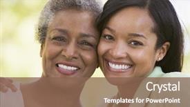  Presentation with outdoors - PPT layouts with african american motehr - two women outdoors smiling background and a violet colored foreground