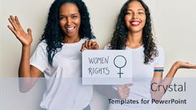  Presentation with women rights - Slide deck consisting of african-american-mother-and-daughter background and a light blue colored foreground