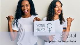  Presentation with women rights - Cool new presentation theme with african-american-mother-and-daughter backdrop and a light blue colored foreground