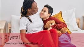  Presentation with teddy bear - Slide set with african-american-mother-and-son background and a red colored foreground