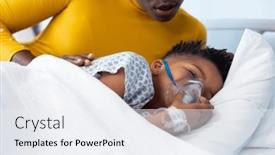  Presentation with medical ventilator - Presentation design with african-american-mother-lying-beside background and a white colored foreground