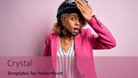  Presentation with moto - Cool new PPT layouts with african-american-motorcyclist-woman backdrop and a coral colored foreground