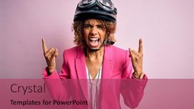  Presentation with moto - PPT theme having african-american-motorcyclist-woman background and a red colored foreground