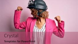  Presentation with moto - Presentation featuring african-american-motorcyclist-woman background and a violet colored foreground