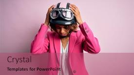  Presentation with moto - Presentation theme consisting of african-american-motorcyclist-woman background and a violet colored foreground