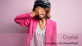  Presentation with moto - Presentation design enhanced with african-american-motorcyclist-woman background and a coral colored foreground