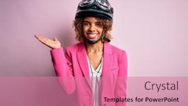  Presentation with moto - Slide set consisting of african-american-motorcyclist-woman background and a coral colored foreground