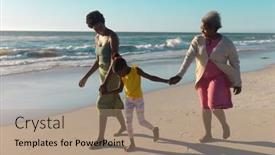  Presentation with holding hands family walking - Slide deck enhanced with african-american-multi-generation-family background and a coral colored foreground