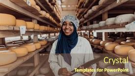  Presentation with quality product - Presentation design having african-american-muslim-businesswoman-checking background and a tawny brown colored foreground