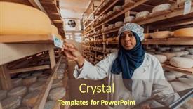  Presentation with quality product - Slide set enhanced with african-american-muslim-businesswoman-checking background and a tawny brown colored foreground