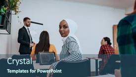  Presentation with african american business - Slide set having african-american-muslim-woman-listens background and a  colored foreground