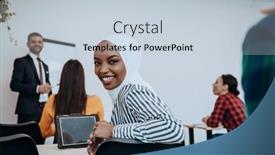  Presentation with business training - PPT theme consisting of african-american-muslim-woman-listens background and a lemonade colored foreground