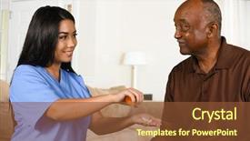  Presentation with elderly health - Slide set with african american nurse - health care worker helping background and a tawny brown colored foreground