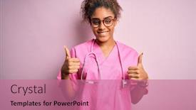  Presentation with medical sign - Slide deck enhanced with african-american-nurse-girl-wearing background and a coral colored foreground