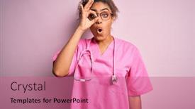  Presentation with eye medical - Audience pleasing theme consisting of african-american-nurse-girl-wearing backdrop and a coral colored foreground