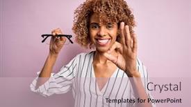  Presentation with optical - PPT theme with african-american-optical-woman background and a soft green colored foreground