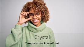  Presentation with optical - Beautiful PPT theme featuring african-american-optical-woman backdrop and a mint green colored foreground