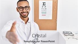  Presentation with african american business - Slide deck consisting of african-american-optician-man-standing background and a light gray colored foreground