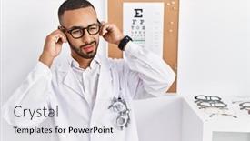  Presentation with african music - Presentation design featuring african-american-optician-man-standing background and a light gray colored foreground