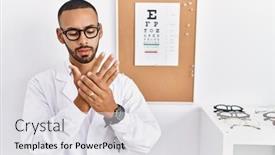  Presentation with african american - Slides consisting of african-american-optician-man-standing background and a light gray colored foreground