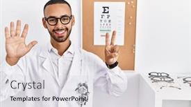  Presentation with eyesight - Presentation theme with african-american-optician-man-standing background and a  colored foreground