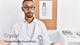  Presentation with eyesight - Presentation having african-american-optician-man-standing background and a sky blue colored foreground