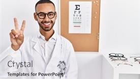  Presentation with eyesight - Presentation theme enhanced with african-american-optician-man-standing background and a  colored foreground