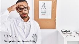  Presentation with eyesight - PPT layouts consisting of african-american-optician-man-standing background and a light gray colored foreground