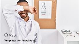  Presentation with eyesight - Slides having african-american-optician-man-standing background and a light gray colored foreground