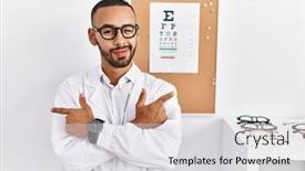  Presentation with eyesight - Slide set enhanced with african-american-optician-man-standing background and a light gray colored foreground